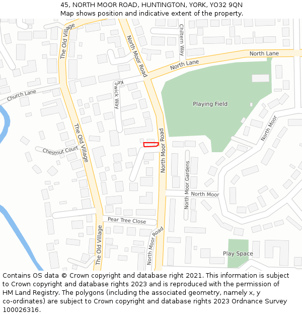 45, NORTH MOOR ROAD, HUNTINGTON, YORK, YO32 9QN: Location map and indicative extent of plot