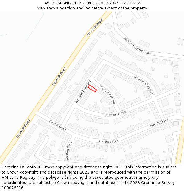 45, RUSLAND CRESCENT, ULVERSTON, LA12 9LZ: Location map and indicative extent of plot
