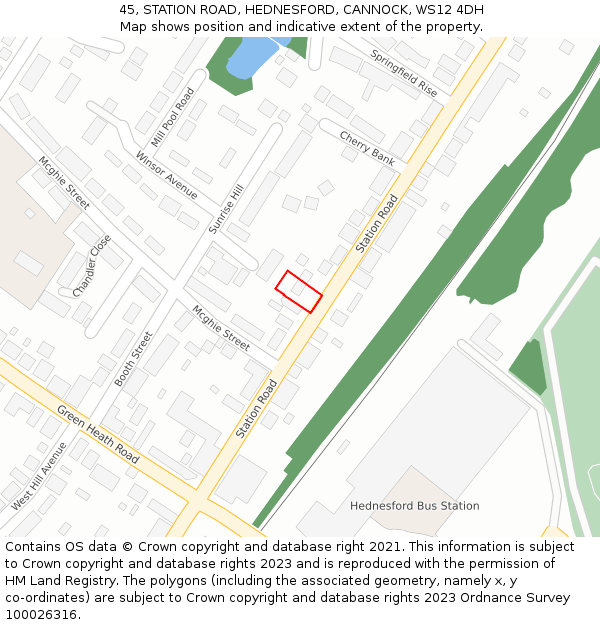 45, STATION ROAD, HEDNESFORD, CANNOCK, WS12 4DH: Location map and indicative extent of plot