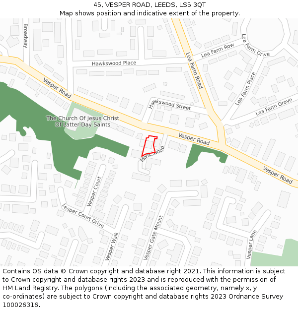 45, VESPER ROAD, LEEDS, LS5 3QT: Location map and indicative extent of plot