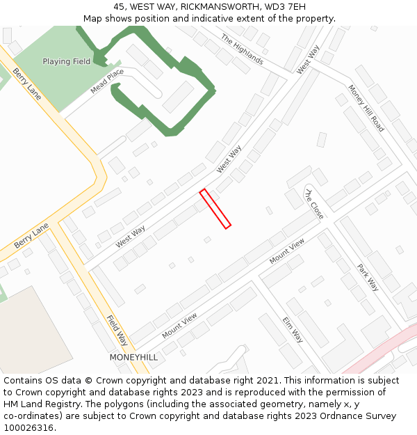 45, WEST WAY, RICKMANSWORTH, WD3 7EH: Location map and indicative extent of plot