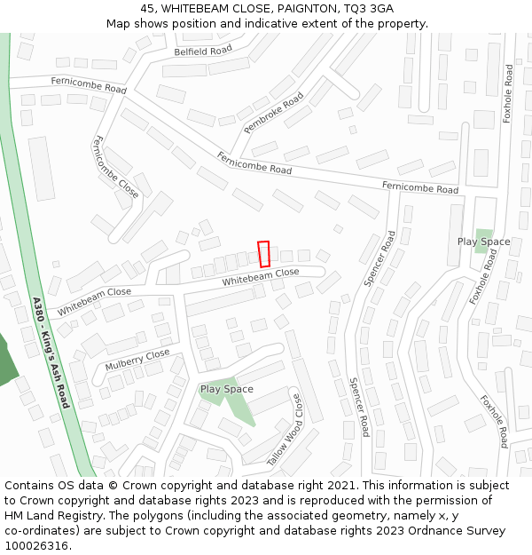 45, WHITEBEAM CLOSE, PAIGNTON, TQ3 3GA: Location map and indicative extent of plot