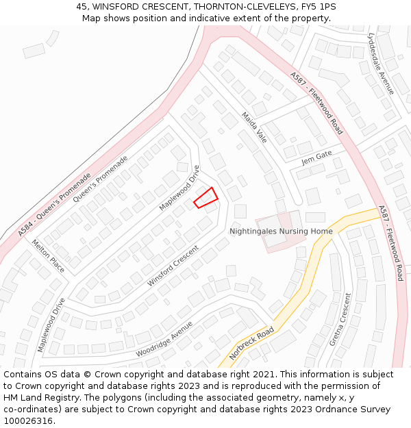 45, WINSFORD CRESCENT, THORNTON-CLEVELEYS, FY5 1PS: Location map and indicative extent of plot