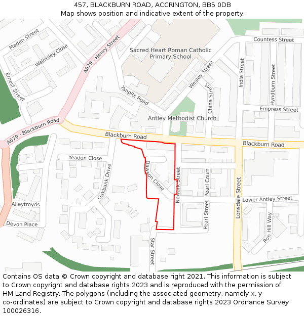 457, BLACKBURN ROAD, ACCRINGTON, BB5 0DB: Location map and indicative extent of plot