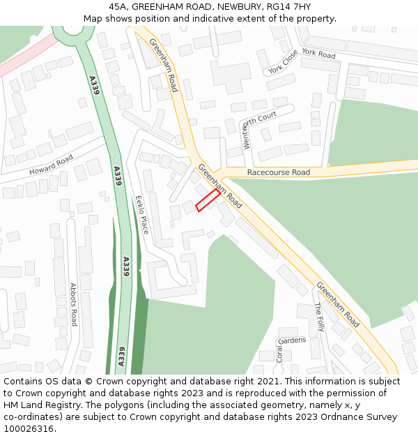 45A, GREENHAM ROAD, NEWBURY, RG14 7HY: Location map and indicative extent of plot