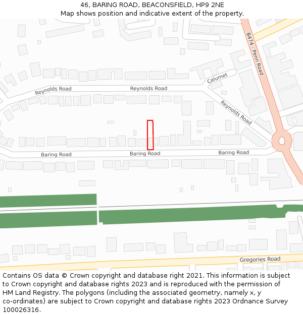 46, BARING ROAD, BEACONSFIELD, HP9 2NE: Location map and indicative extent of plot