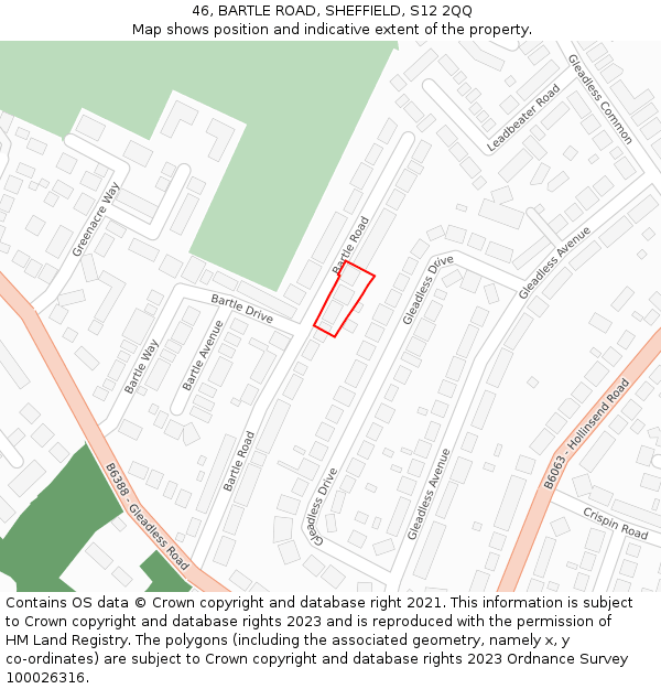 46, BARTLE ROAD, SHEFFIELD, S12 2QQ: Location map and indicative extent of plot