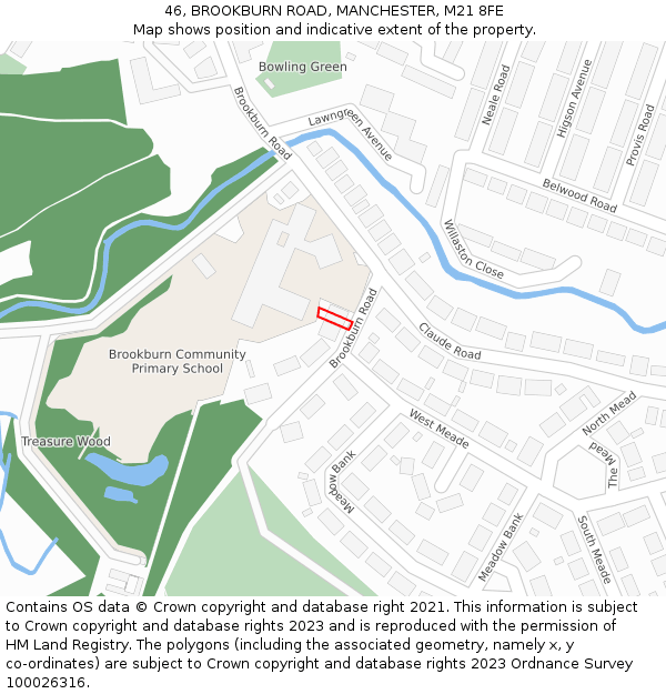 46, BROOKBURN ROAD, MANCHESTER, M21 8FE: Location map and indicative extent of plot