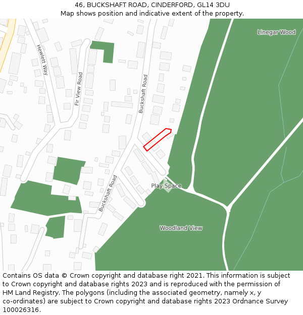 46, BUCKSHAFT ROAD, CINDERFORD, GL14 3DU: Location map and indicative extent of plot