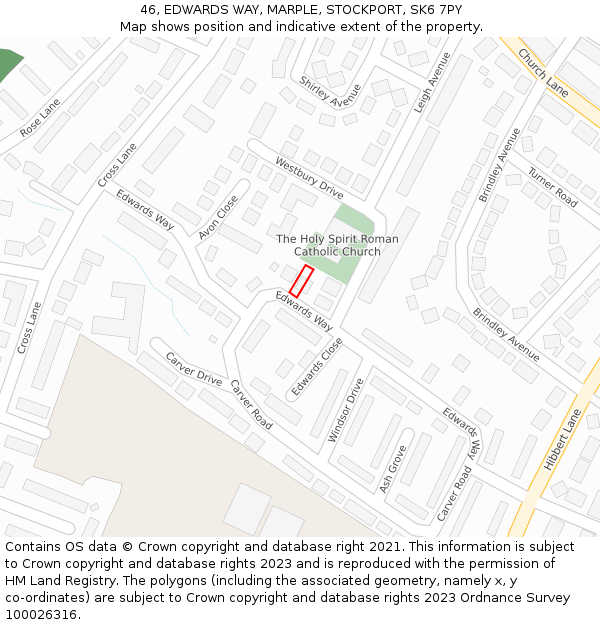 46, EDWARDS WAY, MARPLE, STOCKPORT, SK6 7PY: Location map and indicative extent of plot