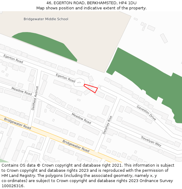 46, EGERTON ROAD, BERKHAMSTED, HP4 1DU: Location map and indicative extent of plot