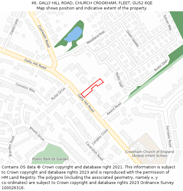 46, GALLY HILL ROAD, CHURCH CROOKHAM, FLEET, GU52 6QE: Location map and indicative extent of plot