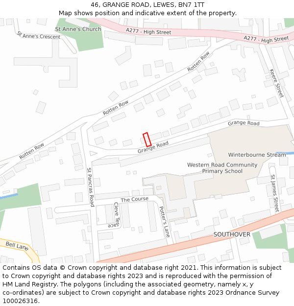 46, GRANGE ROAD, LEWES, BN7 1TT: Location map and indicative extent of plot