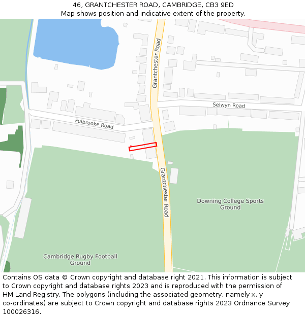 46, GRANTCHESTER ROAD, CAMBRIDGE, CB3 9ED: Location map and indicative extent of plot