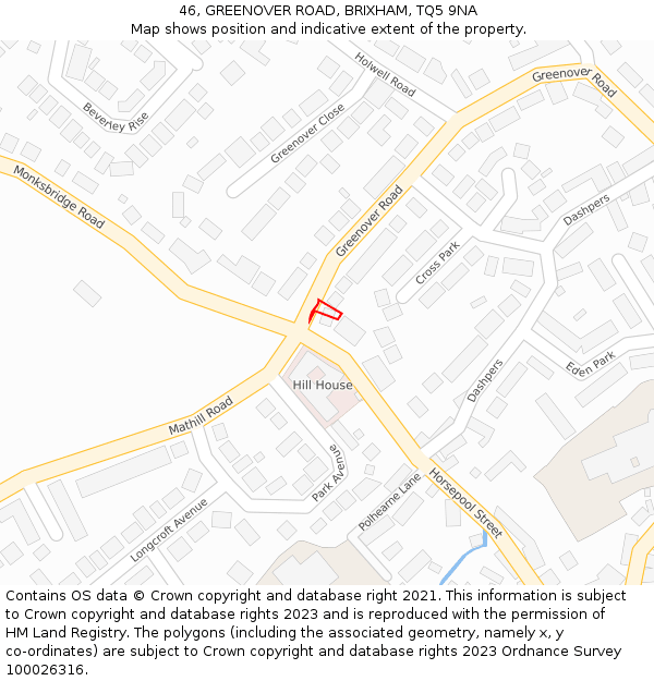 46, GREENOVER ROAD, BRIXHAM, TQ5 9NA: Location map and indicative extent of plot
