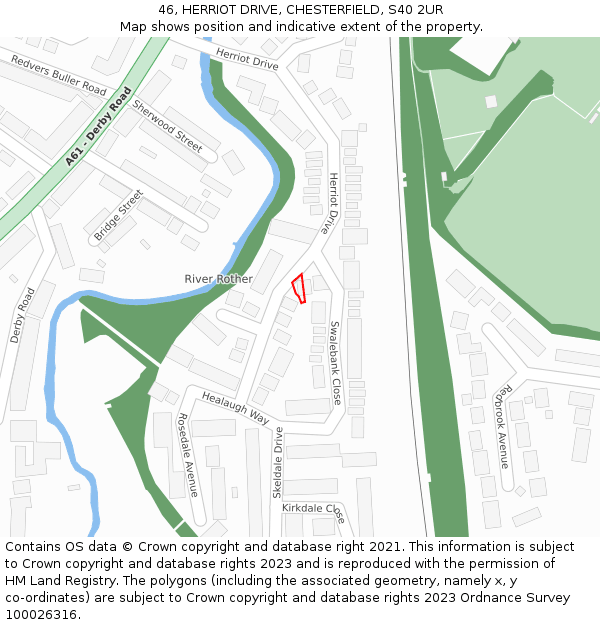 46, HERRIOT DRIVE, CHESTERFIELD, S40 2UR: Location map and indicative extent of plot