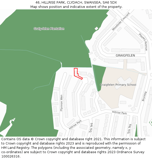 46, HILLRISE PARK, CLYDACH, SWANSEA, SA6 5DX: Location map and indicative extent of plot