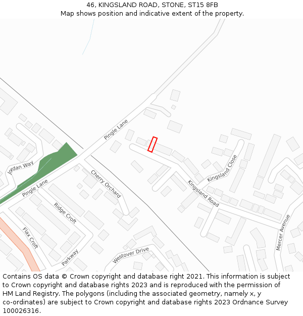 46, KINGSLAND ROAD, STONE, ST15 8FB: Location map and indicative extent of plot