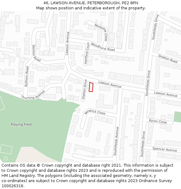 46, LAWSON AVENUE, PETERBOROUGH, PE2 8PN: Location map and indicative extent of plot