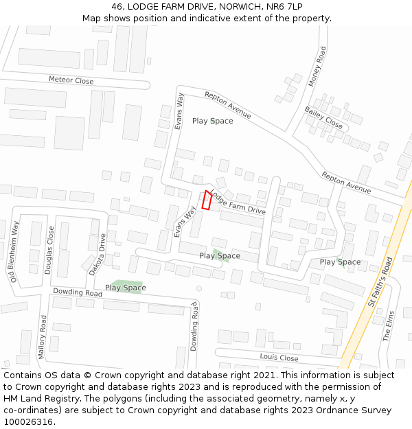 46, LODGE FARM DRIVE, NORWICH, NR6 7LP: Location map and indicative extent of plot