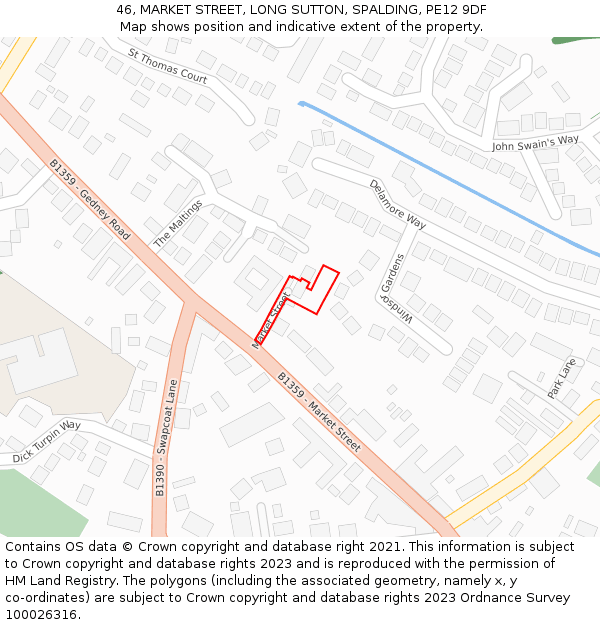 46, MARKET STREET, LONG SUTTON, SPALDING, PE12 9DF: Location map and indicative extent of plot