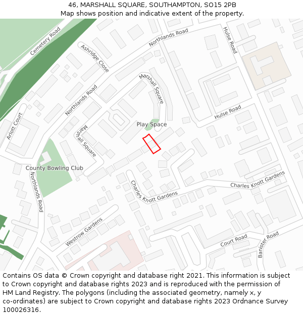 46, MARSHALL SQUARE, SOUTHAMPTON, SO15 2PB: Location map and indicative extent of plot