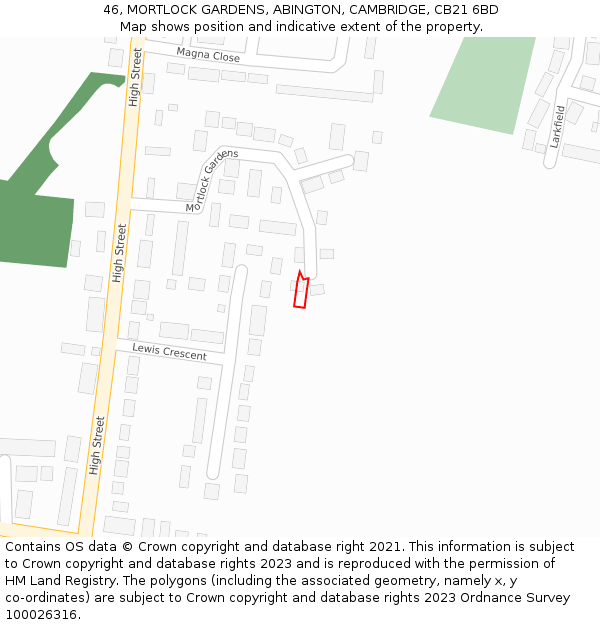 46, MORTLOCK GARDENS, ABINGTON, CAMBRIDGE, CB21 6BD: Location map and indicative extent of plot