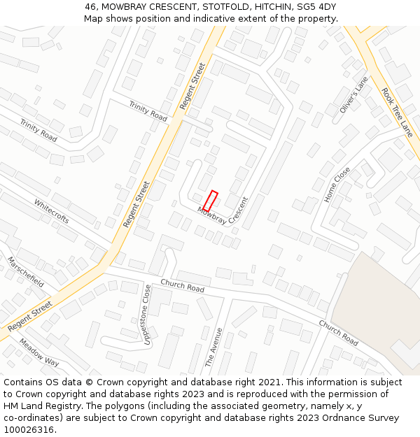 46, MOWBRAY CRESCENT, STOTFOLD, HITCHIN, SG5 4DY: Location map and indicative extent of plot