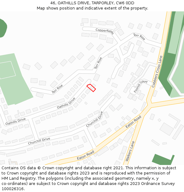 46, OATHILLS DRIVE, TARPORLEY, CW6 0DD: Location map and indicative extent of plot