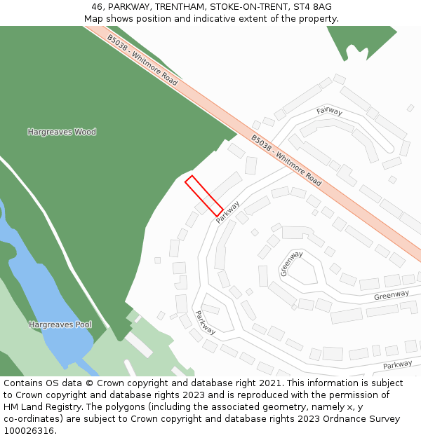 46, PARKWAY, TRENTHAM, STOKE-ON-TRENT, ST4 8AG: Location map and indicative extent of plot