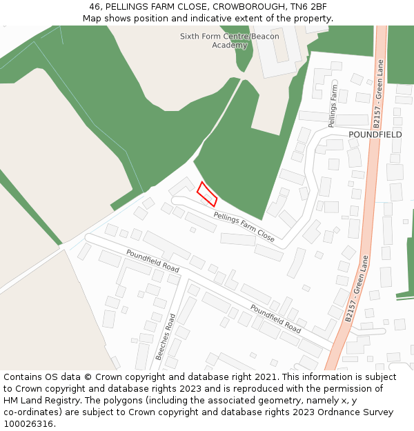 46, PELLINGS FARM CLOSE, CROWBOROUGH, TN6 2BF: Location map and indicative extent of plot