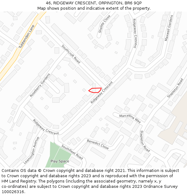 46, RIDGEWAY CRESCENT, ORPINGTON, BR6 9QP: Location map and indicative extent of plot