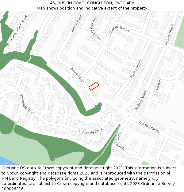 46, RUSKIN ROAD, CONGLETON, CW12 4EA: Location map and indicative extent of plot