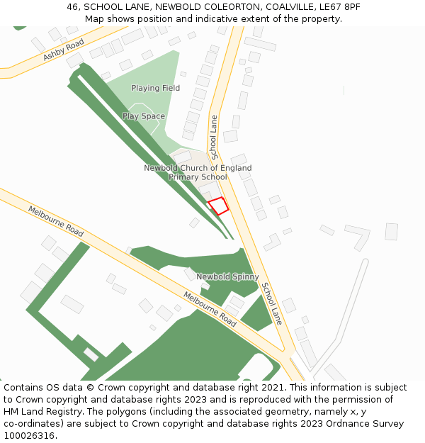 46, SCHOOL LANE, NEWBOLD COLEORTON, COALVILLE, LE67 8PF: Location map and indicative extent of plot