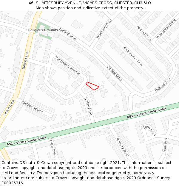 46, SHAFTESBURY AVENUE, VICARS CROSS, CHESTER, CH3 5LQ: Location map and indicative extent of plot