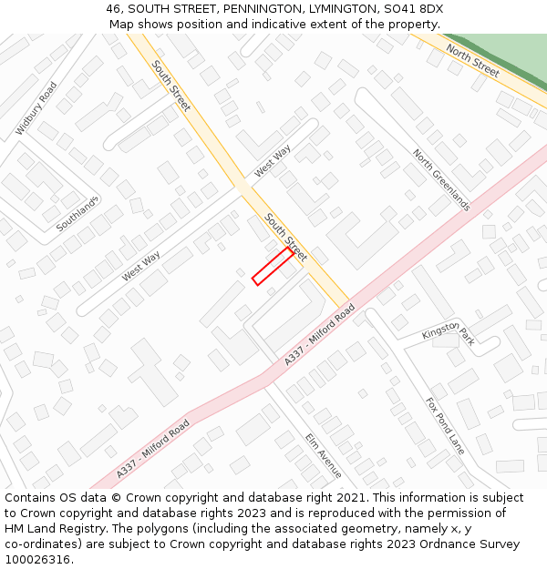 46, SOUTH STREET, PENNINGTON, LYMINGTON, SO41 8DX: Location map and indicative extent of plot