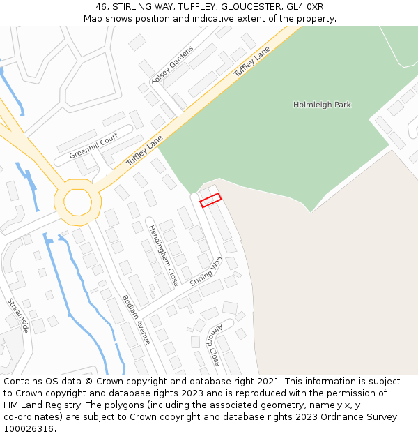 46, STIRLING WAY, TUFFLEY, GLOUCESTER, GL4 0XR: Location map and indicative extent of plot