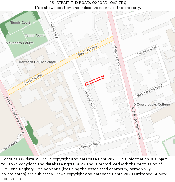 46, STRATFIELD ROAD, OXFORD, OX2 7BQ: Location map and indicative extent of plot