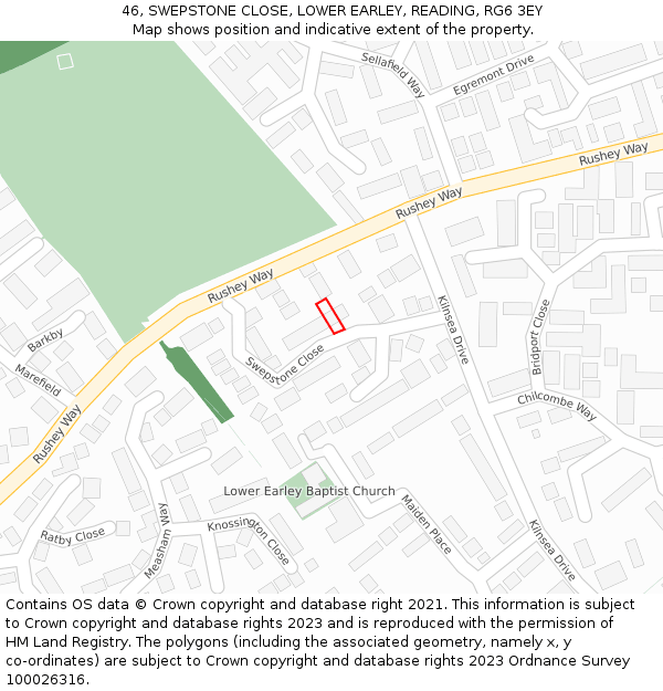 46, SWEPSTONE CLOSE, LOWER EARLEY, READING, RG6 3EY: Location map and indicative extent of plot