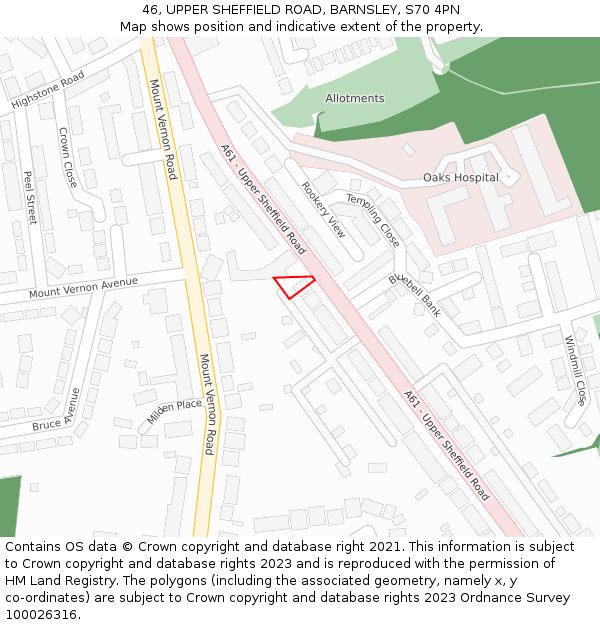 46, UPPER SHEFFIELD ROAD, BARNSLEY, S70 4PN: Location map and indicative extent of plot