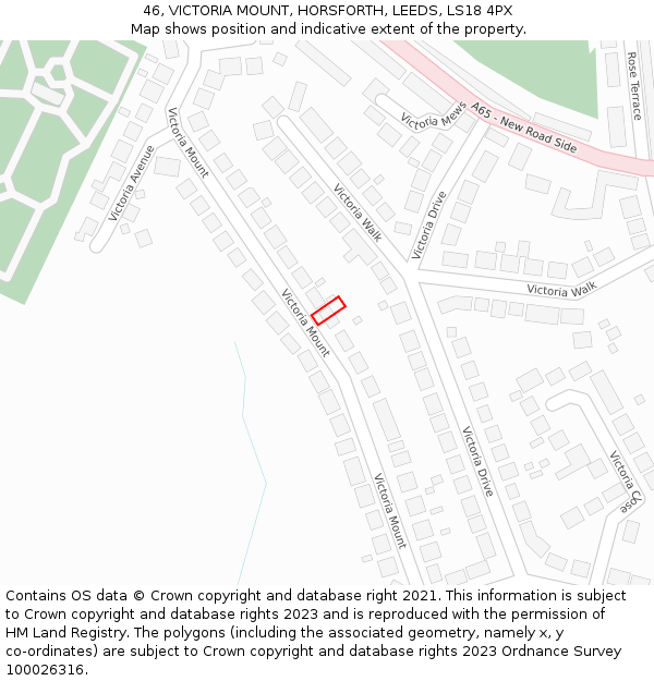 46, VICTORIA MOUNT, HORSFORTH, LEEDS, LS18 4PX: Location map and indicative extent of plot