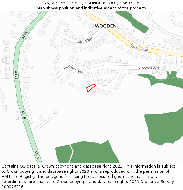 46, VINEYARD VALE, SAUNDERSFOOT, SA69 9DA: Location map and indicative extent of plot