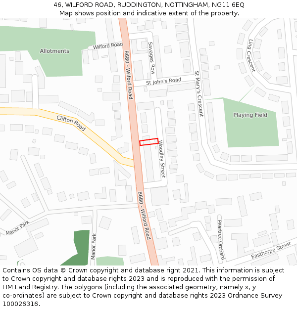 46, WILFORD ROAD, RUDDINGTON, NOTTINGHAM, NG11 6EQ: Location map and indicative extent of plot