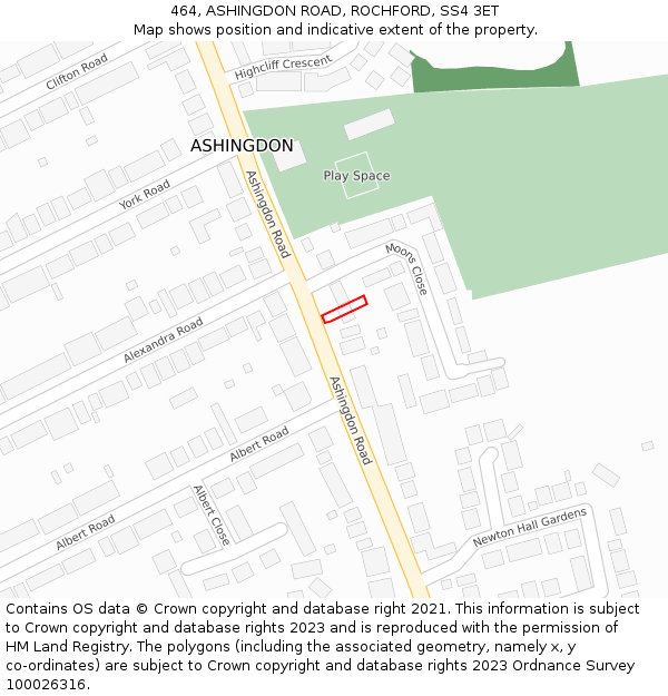 464, ASHINGDON ROAD, ROCHFORD, SS4 3ET: Location map and indicative extent of plot