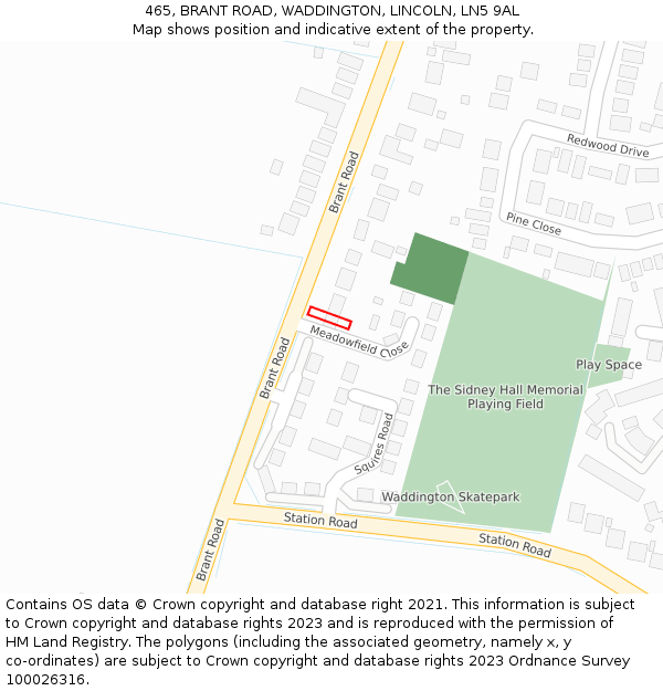 465, BRANT ROAD, WADDINGTON, LINCOLN, LN5 9AL: Location map and indicative extent of plot