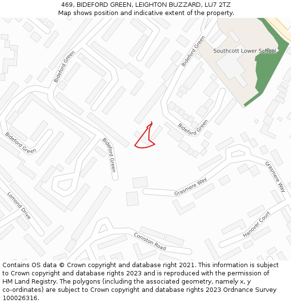 469, BIDEFORD GREEN, LEIGHTON BUZZARD, LU7 2TZ: Location map and indicative extent of plot