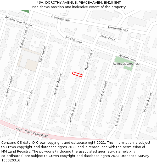 46A, DOROTHY AVENUE, PEACEHAVEN, BN10 8HT: Location map and indicative extent of plot