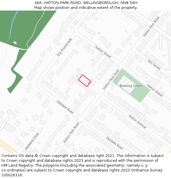 46A, HATTON PARK ROAD, WELLINGBOROUGH, NN8 5AH: Location map and indicative extent of plot