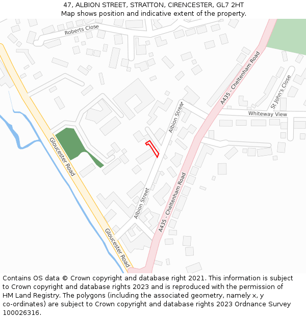 47, ALBION STREET, STRATTON, CIRENCESTER, GL7 2HT: Location map and indicative extent of plot