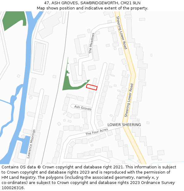 47, ASH GROVES, SAWBRIDGEWORTH, CM21 9LN: Location map and indicative extent of plot